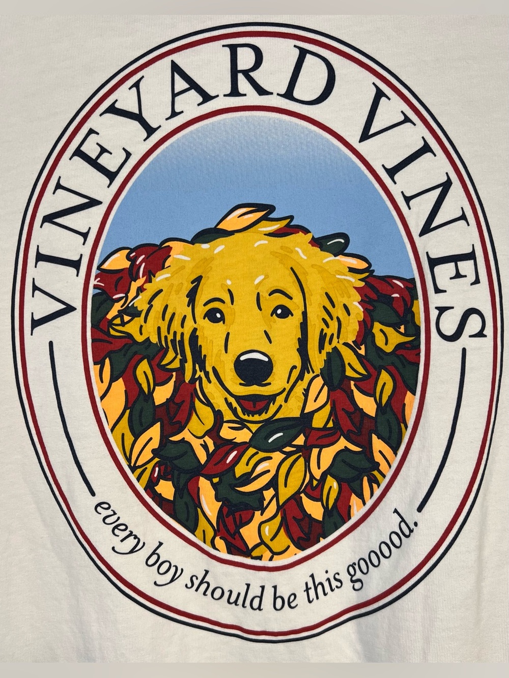 Vineyard Vines Men M Leaf Pile Doggy Long Sleeve Graphic Shirt Golden Retriever - Picture 12 of 14
